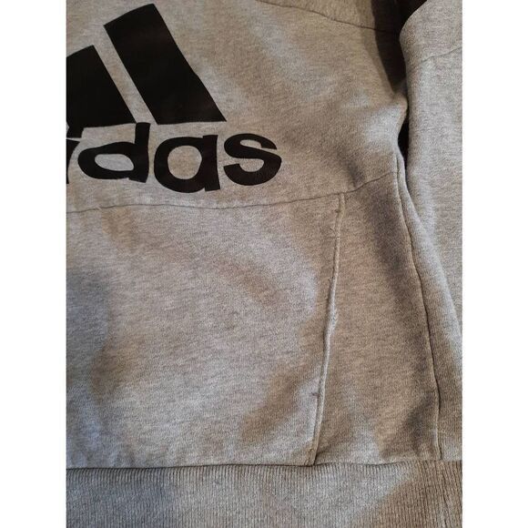 Youth Kids Medium Adidas Grey Black Logo Pullover Sweatshirt Hoodie - Picture 3 of 4